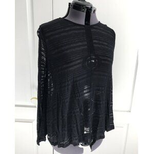 Old Navy Sheer/Semi-Sheer Black Striped Flared Top Long Sleeved, Size: Med Tall